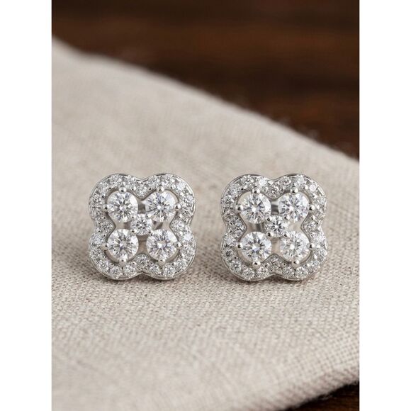 .43ct Moissanite Clover Stud Earrings Lucky Sterling Silver 18mm – Sparkling New